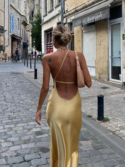 Amaris - Open Back Satin Maxi Dress