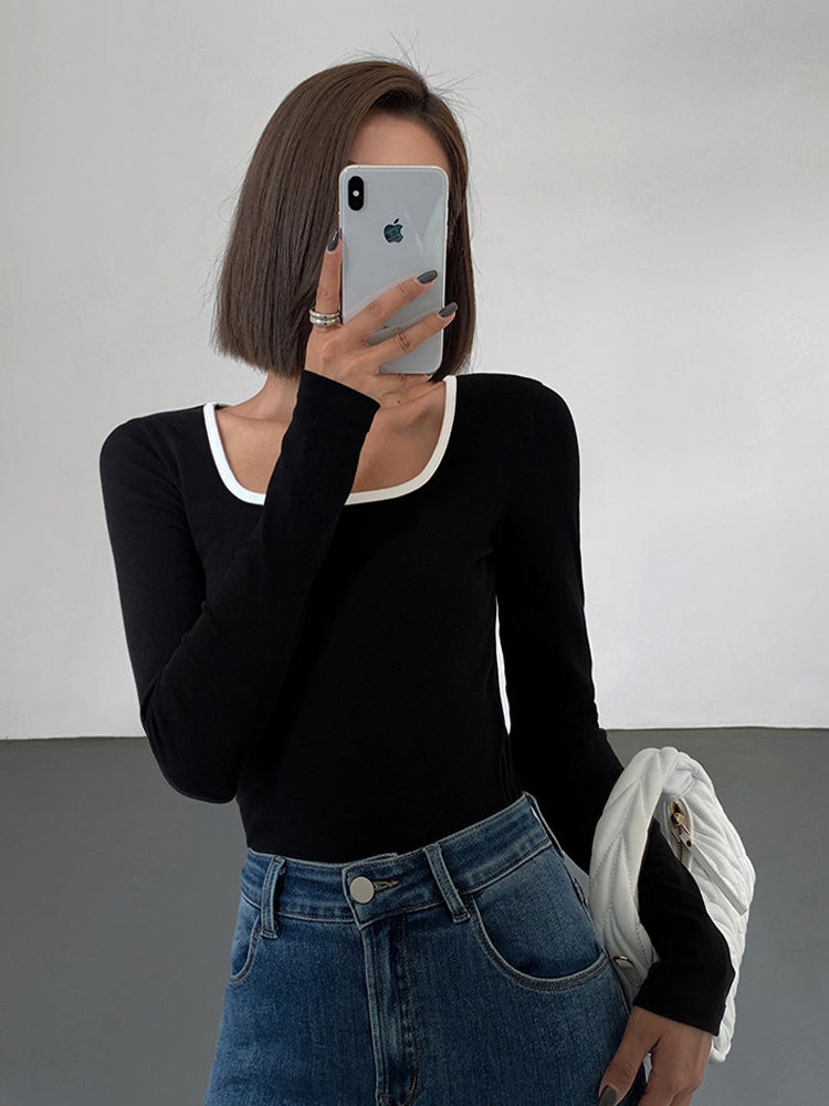 Alisson - Square Neck Contrast Trim Top