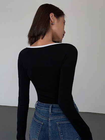 Alisson - Square Neck Contrast Trim Top