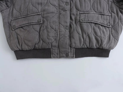 Adalee - Women's Oversized Grey Bomber Jacket