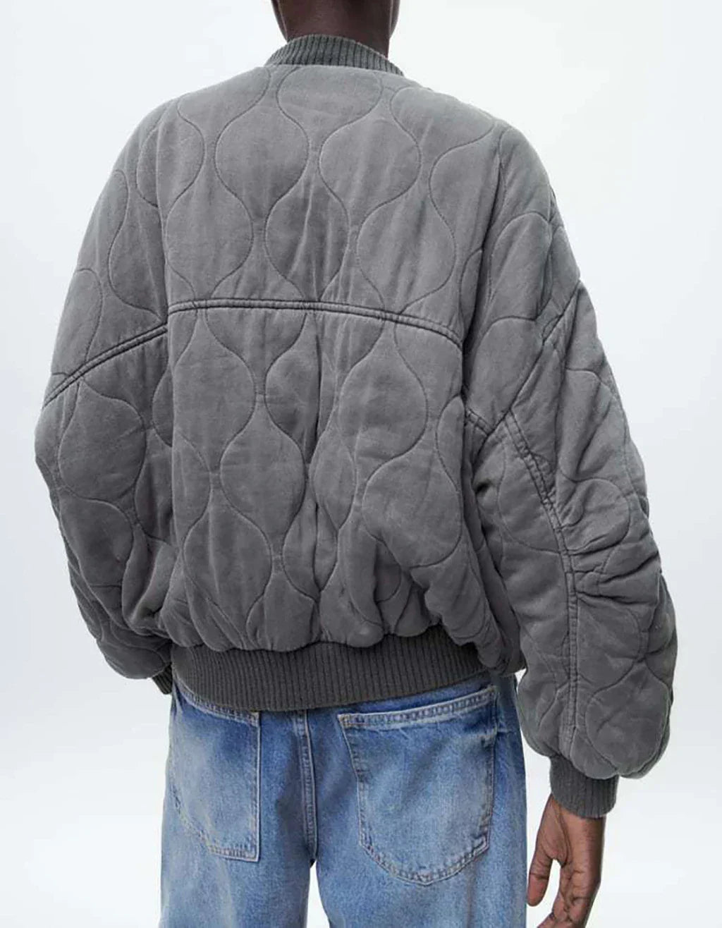 Adalee - Women's Oversized Grey Bomber Jacket