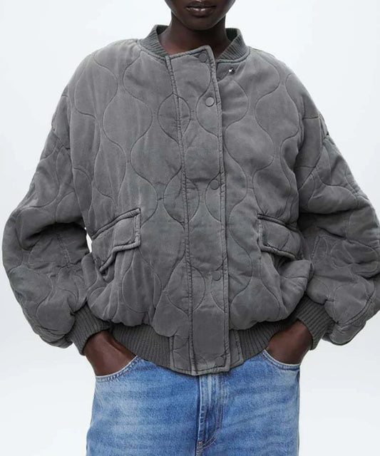 Adalee - Women's Oversized Grey Bomber Jacket