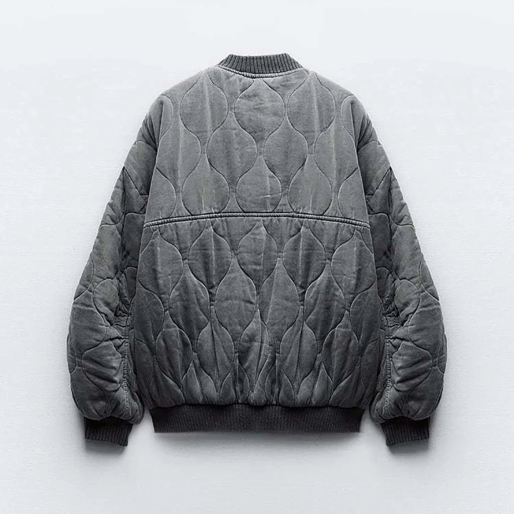 Adalee - Women's Oversized Grey Bomber Jacket