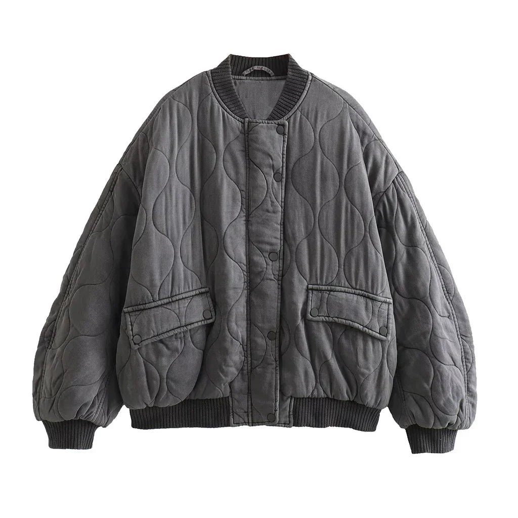 Adalee - Women's Oversized Grey Bomber Jacket