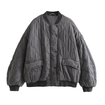 Adalee - Women's Oversized Grey Bomber Jacket