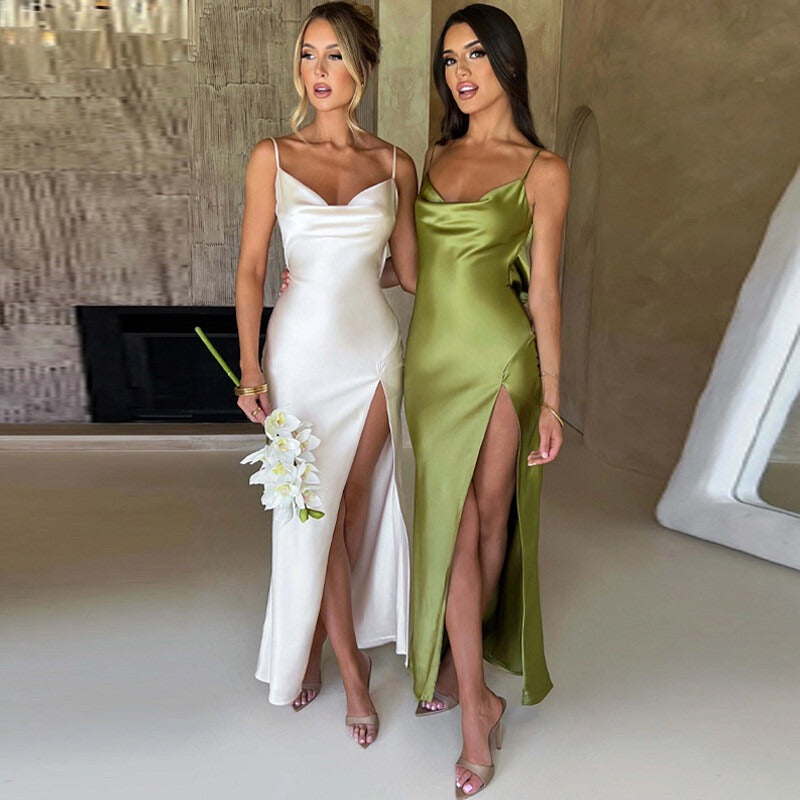 Aliana - Women’s Satin Backless Dress
