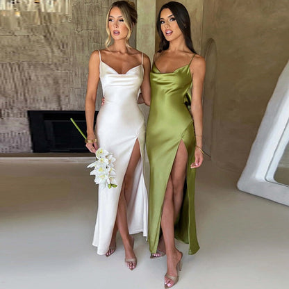 Aliana - Women’s Satin Backless Dress