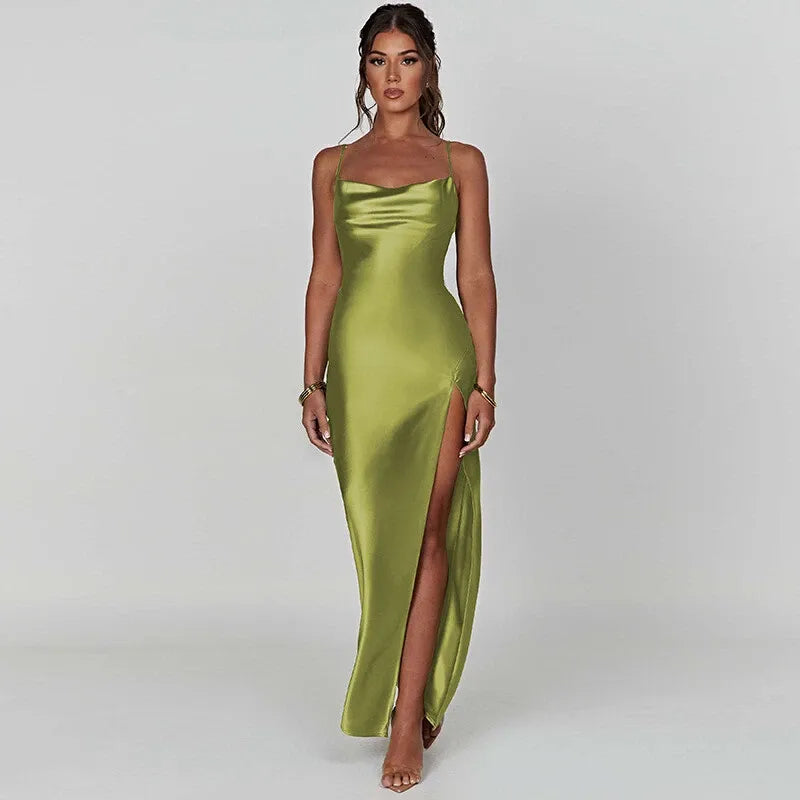 Aliana - Women’s Satin Backless Dress