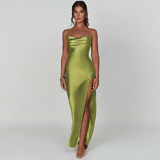 Aliana - Women’s Satin Backless Dress