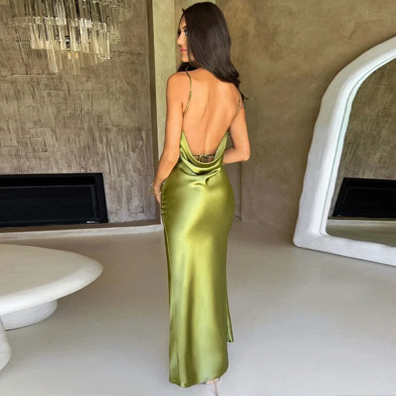 Aliana - Women’s Satin Backless Dress