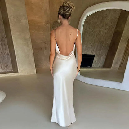 Aliana - Women’s Satin Backless Dress